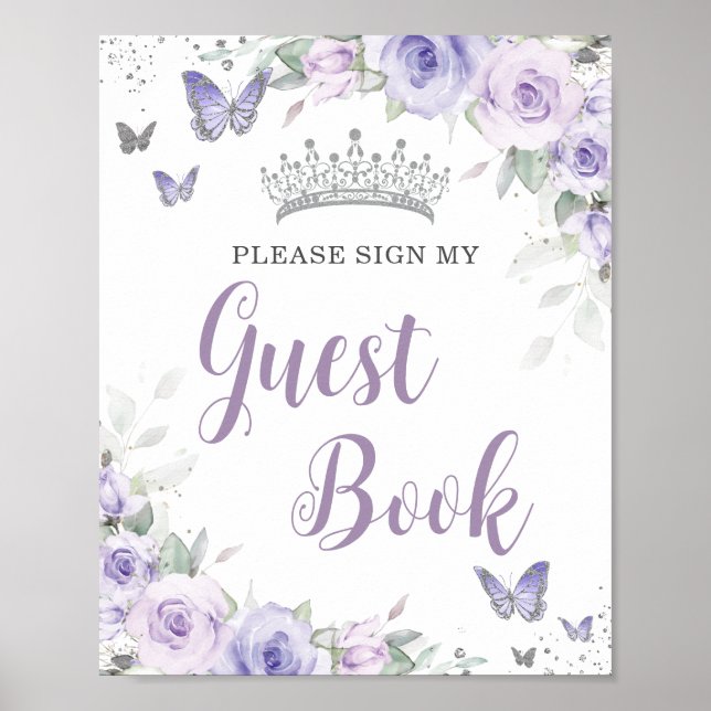 Chic Lavender Lila Floral Quinceñera Gästebuch (Vorne)