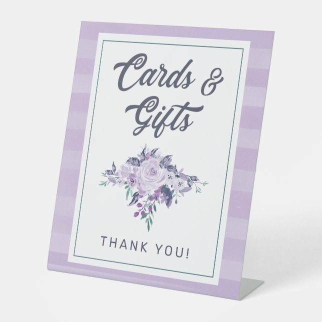 Chic Lavender Lila und Aquamarine Blumenkarten & G Sockelschild (Vorderseite)