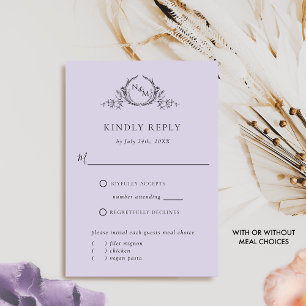 Chic Lavender Monogramm mit/ohne Mahlzeiten UAWG RSVP Karte