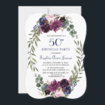 Chic Lavender Navy Blue Floral Bloom 50. Geburtsta Einladung<br><div class="desc">Bezauberndes Kartendesign mit wunderschönem Aquarelllavender & Marineblaub-Kranz,  wunderschöner Handschrift und besonderen Schriftart. Es könnte eine gute Wahl für jede Saison Veranstaltungen. Verwenden Sie das Tool Anpassen,  um Ihre Informationen hinzuzufügen,  Änderungen vorzunehmen. Für passende Artikel besuchen Sie bitte meine Blütenblütensammlung von Lavendel.</div>