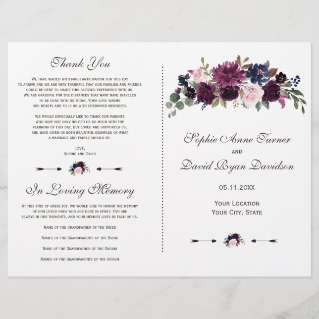 Chic Lavender Navy Blue Floral Bloom Programm (Vorderseite)