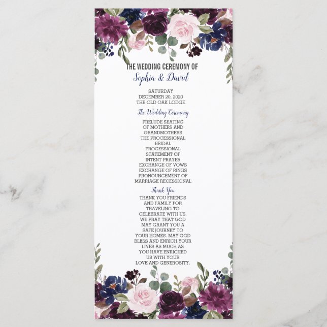 Chic Lavender Navy Blue Floral Bloom Programm (Vorderseite)