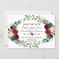 Chic Lavender Navy Blue Floral Bloom Save the Date