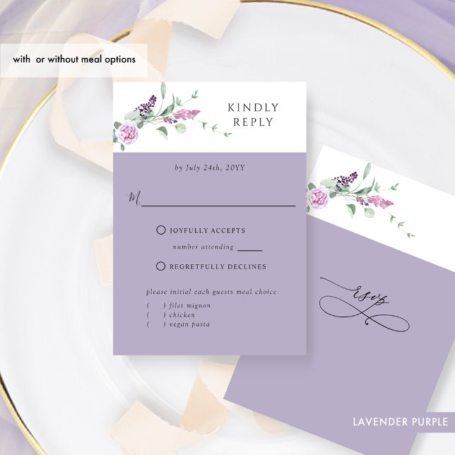 Chic Lavender Pastel floral mit oder ohne Mahlzeit RSVP Karte (Von Creator hochgeladen)