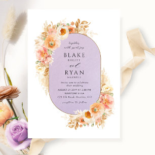 Chic Lavender, Peach Blush and Cream Oval Wedding Einladung