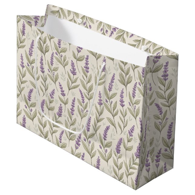 Chic Lavender Print Große Geschenktasche Geschenktüte (Vorderseite Schrägansicht)