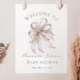 Chic Lavender Ribbon bow baby shower Welcome sign Poster