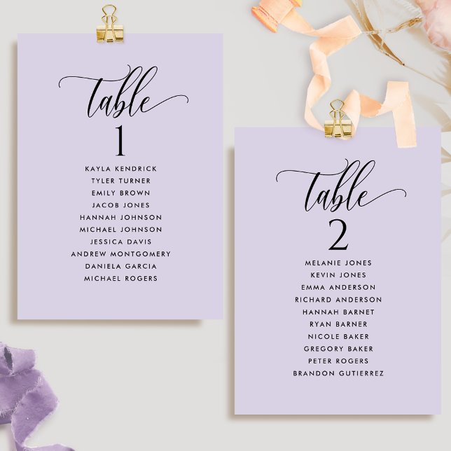 Chic Lavender Sitzplan Cards mit Gästennamen (Von Creator hochgeladen)