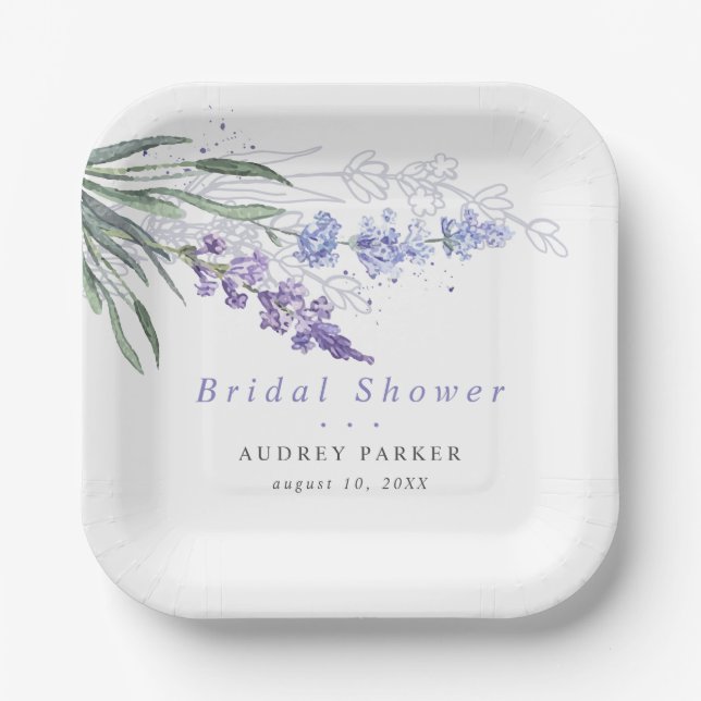 Chic Lavender Watercolor Floral Wedding Pappteller (Vorderseite)