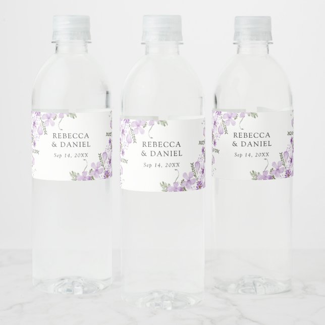 Chic Lavender Wedding Water Flasche Label (Flaschen)