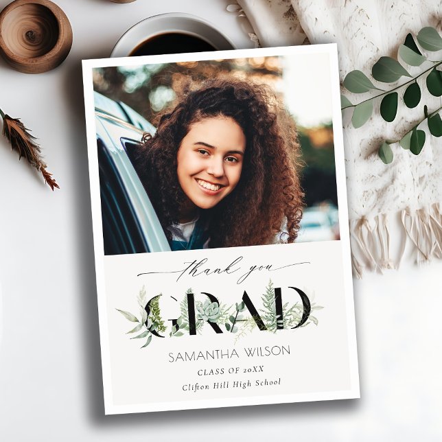 Chic Leafy Fern Succulent Foliage Foto Abschluss Dankeskarte (Von Creator hochgeladen)