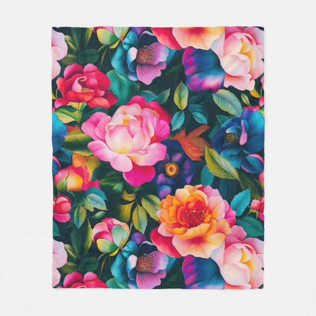 Chic lebendiges Rosenmuster Fleecedecke (Vorderseite)
