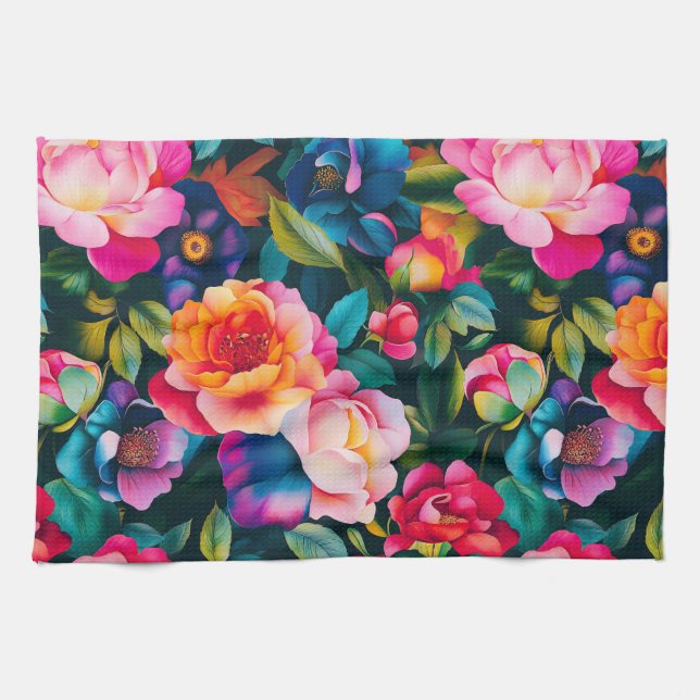 Chic lebendiges Rosenmuster  Geschirrtuch (Horizontal)