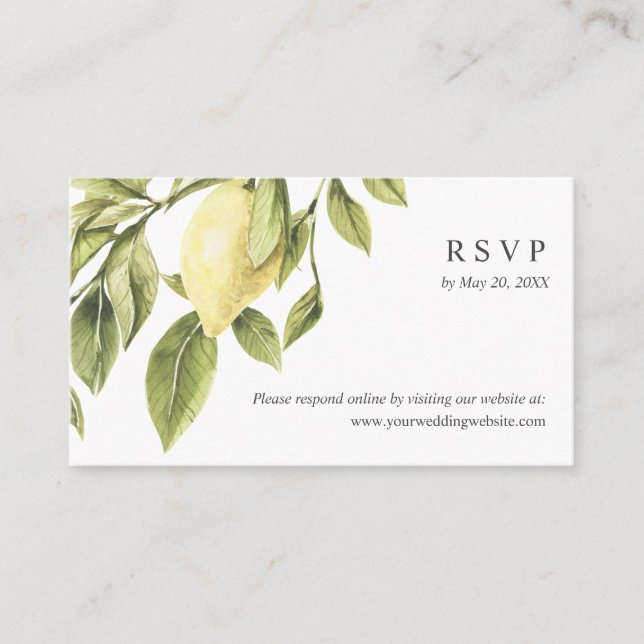 Chic Lemon Blätter Wedding RSVP Online Website Visitenkarte (Vorderseite)