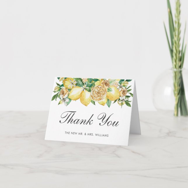 Chic Lemon Cirtus floral Greenerity Wedding Bridal Dankeskarte (Vorderseite)