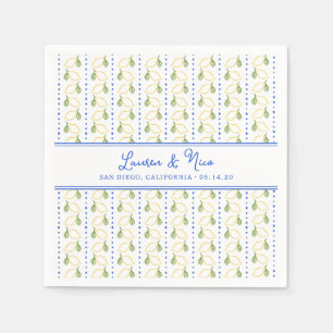 Chic Lemon Citrus Elegant Blue Summer Wedding Serviette