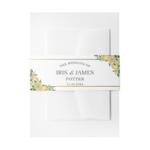 Chic Lemon Greenery Floral Gold Wedding Einladungsbanderole