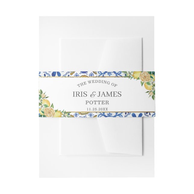 Chic Lemon Greenery Floral Gold Wedding Einladungsbanderole (Vorderseite Beispiel)