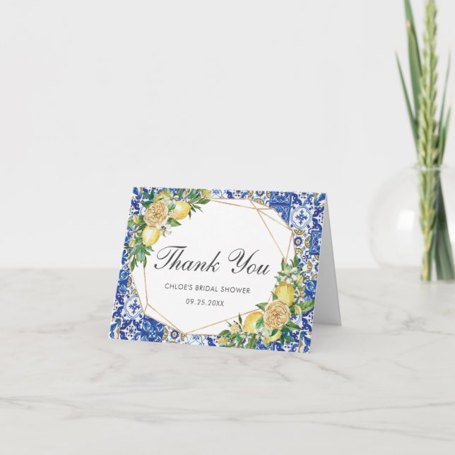 Chic Lemon Mediterranean Bridal Baby Dusche Dankeskarte (Vorderseite)