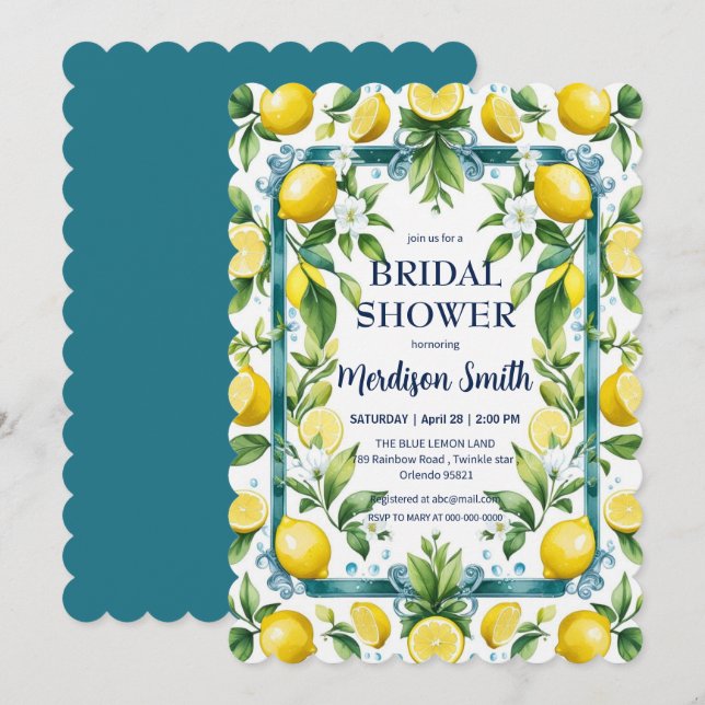 Chic Lemon Mediterranean Summer Brautparty Einladung (Vorne/Hinten)