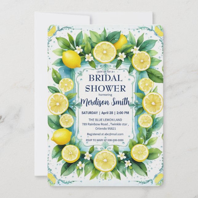 Chic Lemon Mediterranean Summer Brautparty Save The Date (Vorderseite)
