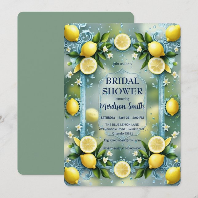 Chic Lemon Mediterranean Summer Brautparty Save The Date (Vorne/Hinten)
