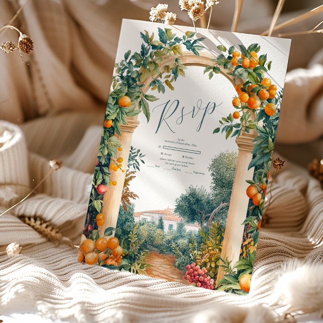 Chic Lemon Mediterranean Summer Wedding RSVP Karte (Von Creator hochgeladen)