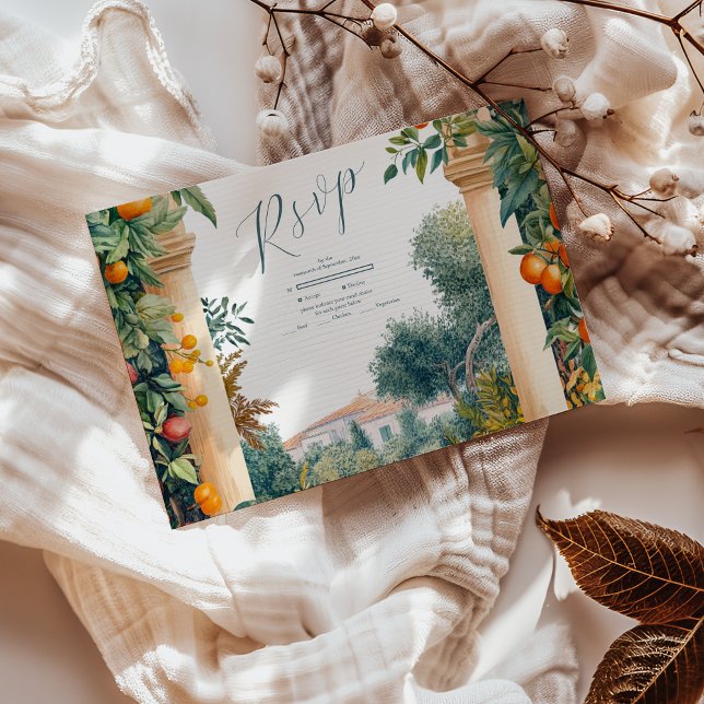 Chic Lemon Mediterranean Summer Wedding RSVP Karte (Von Creator hochgeladen)