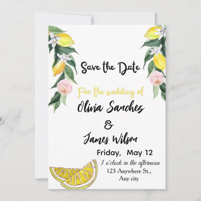Chic Lemon Sommerhochzeit Einladung (Vorderseite)