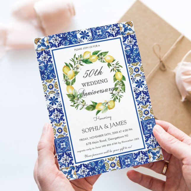 Chic Lemons Mosaic Tiles 50. Hochzeitstag Einladung (Von Creator hochgeladen)
