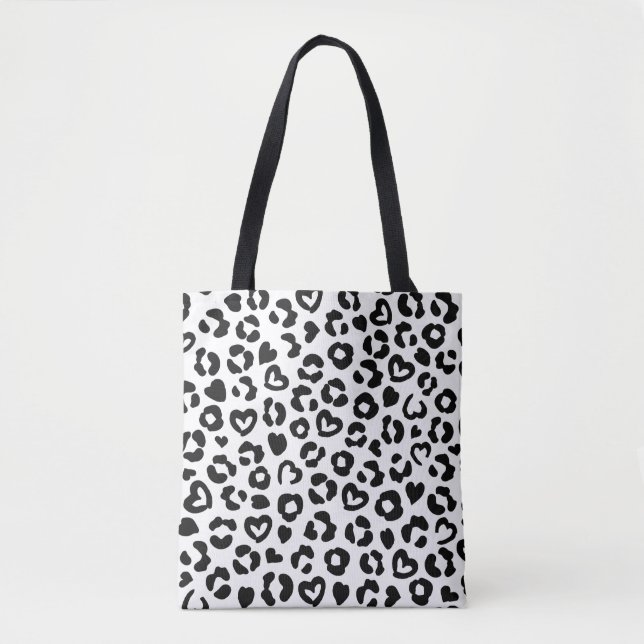 Chic Leopard Drucktasche - Schwarz & Weiß Tier Tasche (Vorderseite)