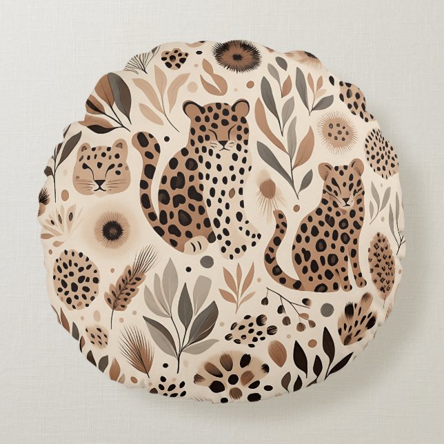 Chic Leopard Floral Design für trendy Zuhause Rundes Kissen (Vorderseite)