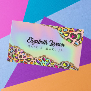 Chic Leopard Iridescent Holographic Hair Salon Visitenkarte