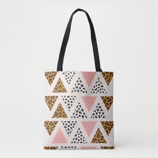 Chic Leopard & Pink Triangle Pattern Tasche (Vorderseite)