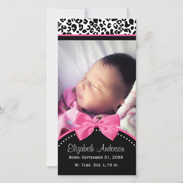 Chic Leopard Print Baby Foto Geburtsankündigung Ankündigung (Vorderseite)