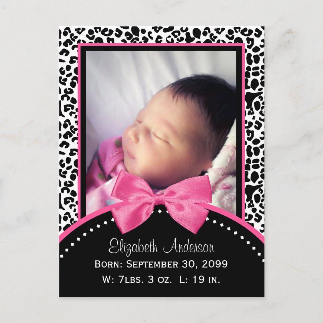 Chic Leopard Print Baby Foto Geburtsankündigung Ankündigungspostkarte (Vorderseite)