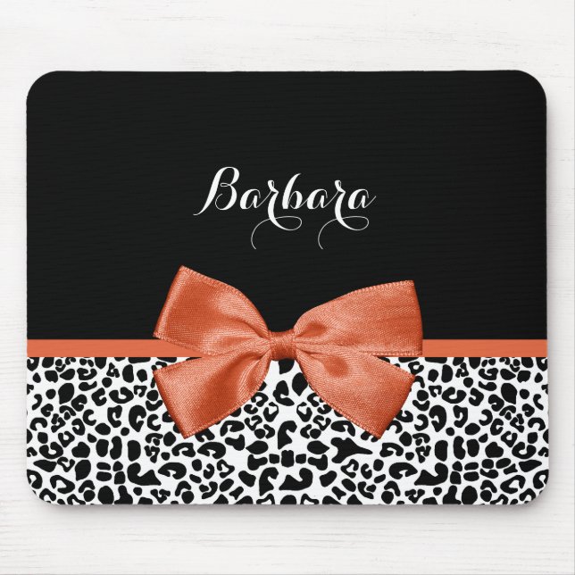 Chic Leopard Print Burnt Orange Bogen mit Namen Mousepad (Vorne)