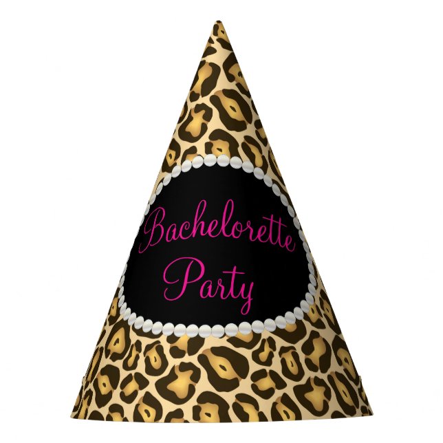 Chic Leopard Print Pearls, Junggeselinnen-Abschied Partyhütchen (Vorderseite)