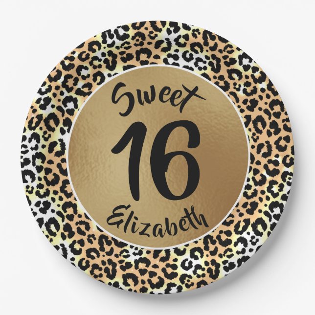 Chic Leopard Print Sweet 16 Geburtstag Pappteller (Vorderseite)