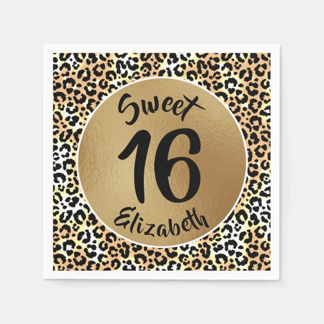 Chic Leopard Print Sweet 16 Geburtstag Serviette (Vorderseite)