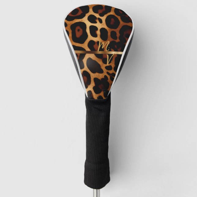 Chic Leopard Print und Gold Mit Monogramm Golf Headcover (Vorderseite)
