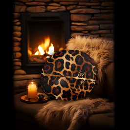 Chic Leopard Print und Gold Mit Monogramm Rundes Kissen
