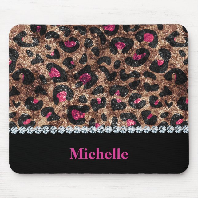 Chic leopard rosa Tierdiamant personalisiert Mousepad (Vorne)