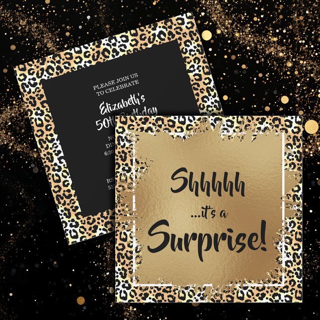Chic Leopard Überraschung 50. Geburtstagsparty Einladung (Chic leopard print surprise 50th birthday party invitations, PRINTED and/or INSTANT DOWNLOAD)