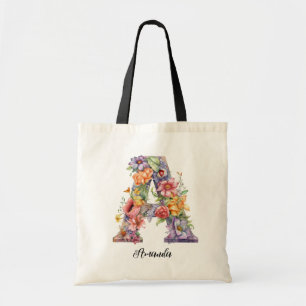 Chic Letter A Monogramm für den Whimsikfloralbri Tragetasche