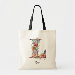 Chic Letter L   Monogramm für den Whimsikfloralbri Tragetasche