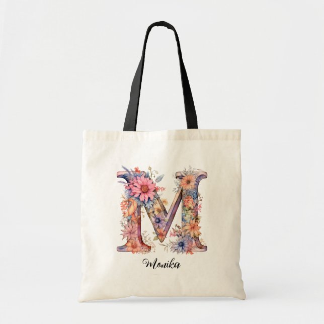 Chic Letter M | Monogramm für den Whimsikfloralbri Tragetasche (Vorne)