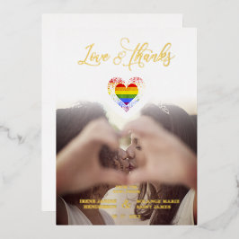 Chic Liebe & Danke LGBT Rainbow Pride Heart Foto Folieneinladung