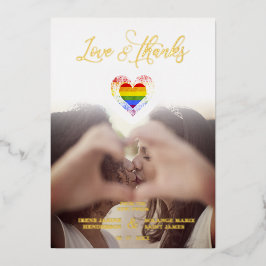 Chic Liebe & Danke LGBT Rainbow Pride Heart Foto Folieneinladung