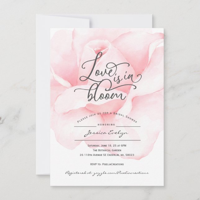 Chic Liebe in Blüte, Kalligraphie Drehbuch Rose Du Einladung (Vorderseite)